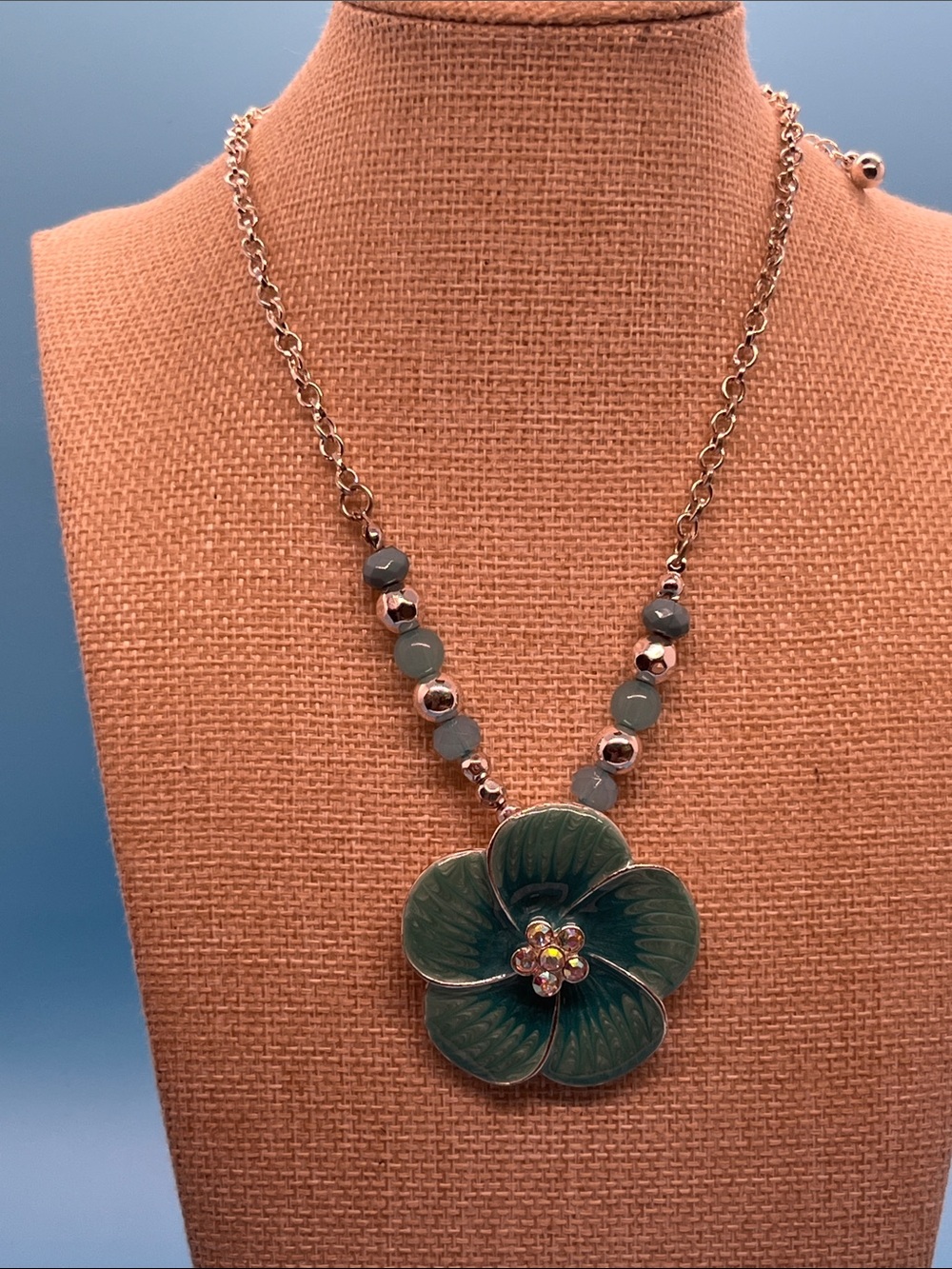Erica Lyons Green Flower Pendant Necklace with Gold-Tone Chain